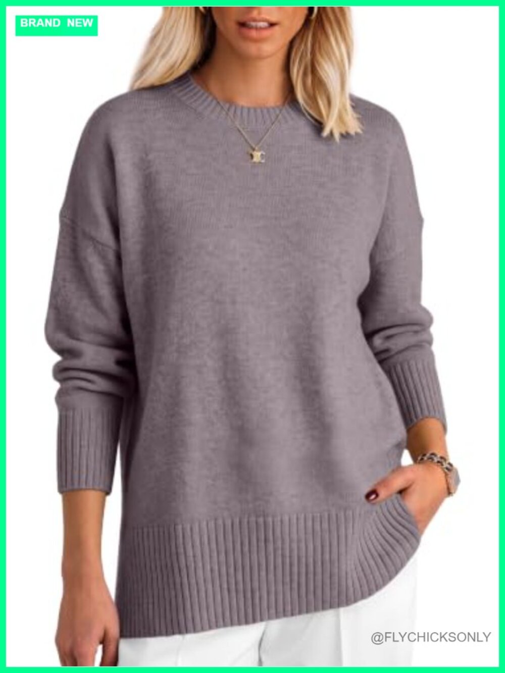 ANRABESS Womens Oversized Batwing Sweater Crew Neck Pullover Loose Knit